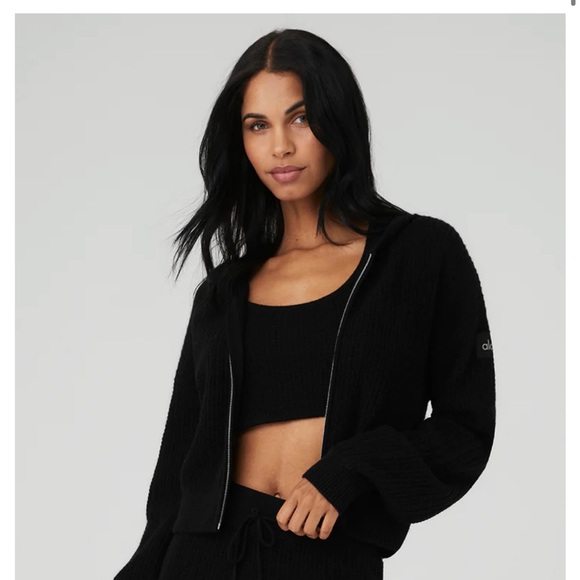 Alo Cashmere Plush Waffle Full Zip Hoodie - Picture 10 of 10